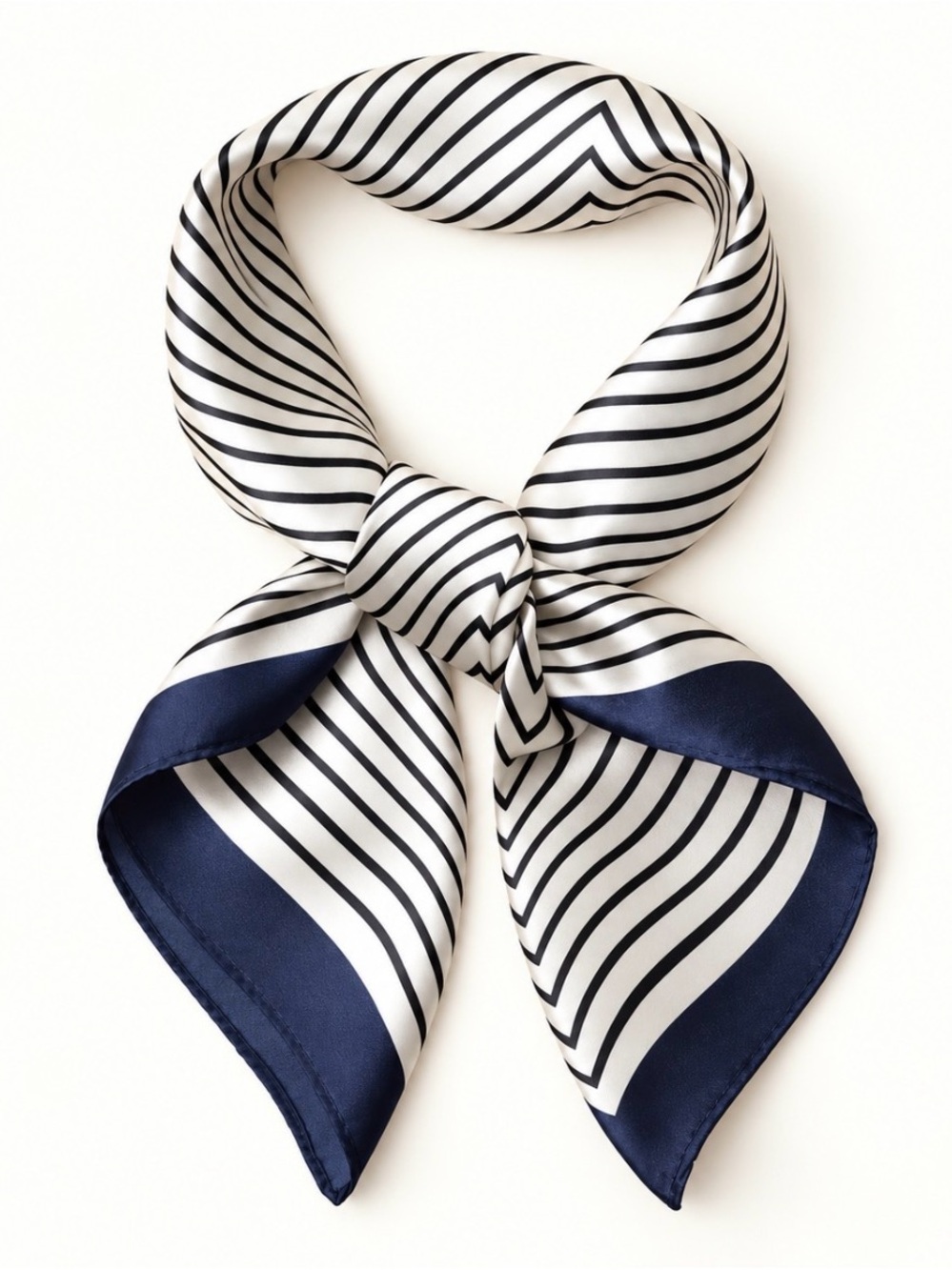 Navy and White Striped Silk Neck Scarf
